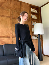 Side strap soft long-sleeve t-shirt