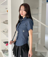SLIM FIT DENIM HALF SHIRT [2color]