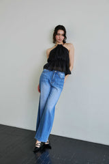 PEARL HALTERNECK TOP / BLACK