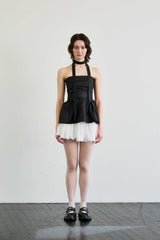 NOVA SMOCKED SCARF TUBE TOP / BLACK