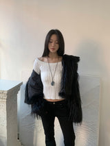 Luna Skin Off-Shoulder Cable Slim-Fit Knit