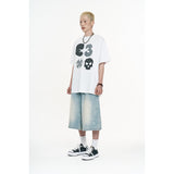 Leopard Bermuda Denim Pants - Light Blue
