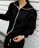 high-neck ribbed zip-up