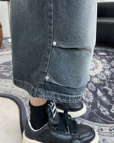 Epearl pintuck Bermuda denim pants