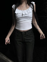 frill basic off-shoulder top (2color)