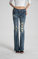 SEXXDEVIL White-Stitch Leopard Washed Jeans