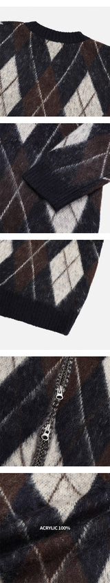 [Unisex] Argyle brush mohair cardigan(3color)
