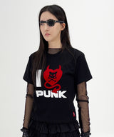 パンクデビルハートTシャツ - [ブラック]