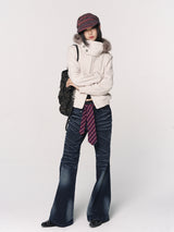 CONFUN Design sense three-dimensional cat whiskers, aged washed flared jeans style
