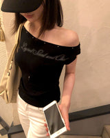 [ORIGINAL] Off-Shoulder Stud Short-Sleeve T-Shirt