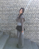 String wide denim pants