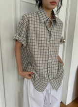 [unisex] Soche Cozy Check Loose Fit Short Sleeve Shirt