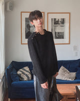 Rubber Velour Double Henley Neck Knit