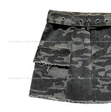Camo lace patch pocket skirt pants (belt set)