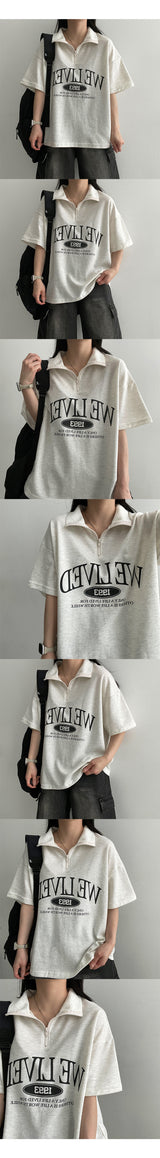 Chiben セミジップアップ半袖Tシャツ