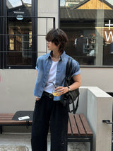 LMN インシジョンクロップドマッスルフィットデニム半袖シャツ (2 colors)