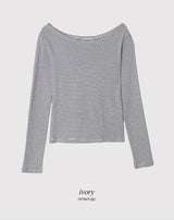 フェミニンボーダーコットンボートネックTシャツ (5color)