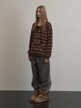 STRIPE V-NECK MTM BROWN