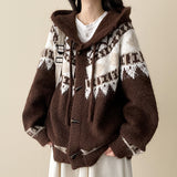 Kao pattern Nordic hooded knit cardigan