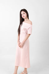 Off-Shoulder Slit Long Onepiece Pink