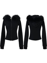 slim fur hood zip-up (fleece-lined / 3color)