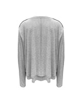 アンバランスネックラインスラッシュカットレイヤードTシャツ(グレー)