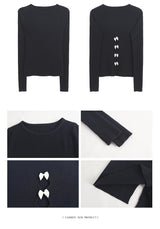 バックホワイトボウロングスリーブニットTシャツ