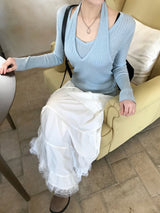 セカンドレイヤードラップスリムフィットロングスリーブリブニット