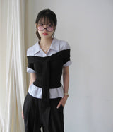 [ office look🖤 ] elio off-tie roll-up layer sh / top