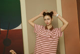 Brown Leather Academic Cap C Patch Pink Stripe Polo Short Sleeve Tee [Unisex]