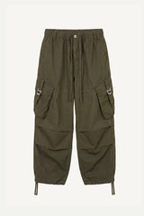 Buckle Washed Cargo Wide Pants