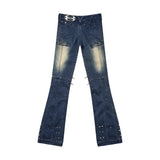 Low Waist Spike-Studded Retro Skinny Jeans