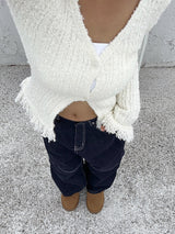 [BODY SHAPING] HIP FRINGE SOFT-FIT SLIM KNIT V-NECK CARDIGAN - 2 COLOR