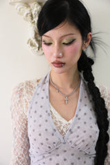 Dot halter top (Black/Light purple)