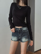Watery washing vintage denim shorts