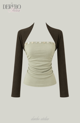 Olive Brown Tube Top Bolero Two-Piece Set