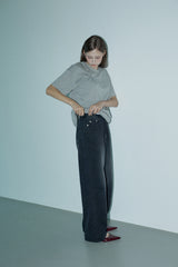 Wide washed denim pants_black