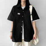 Ind patch label roll-up short sleeve shirt shirt