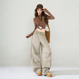 Light Brown Wash Fold Detail Wide Leg Jeans