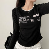 Gling Coloring Round Lettering スリムフィット長袖Tシャツ