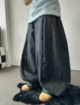 Lever Side Panel Elastic Waist Raw Denim Pants 2color