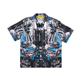 [UNISEX] オートモバイルパーツキャンプカラープリントシャツ（ブルー）