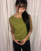 リポカラーブロックボタン7スリーブTシャツ