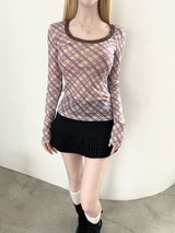 1464. Check mesh long sleeve T (2color)