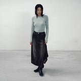 Denim Unbalanced Pleats Skirt
