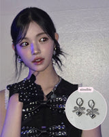 [Hearts2Hearts Yuha Piercing] Coquette Laced Ribbon and Heart Huggies Piercing