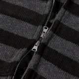 ストライプニットフーディドジップアップ / Black charcoal