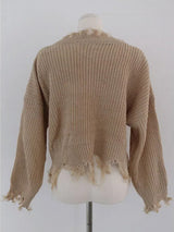 FRINGE V-NECK KNIT TOP (BEIGE)