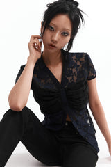 レースシャーリングシャツ #NAVY&BLACK