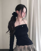 cardi shirring off-shoulder warmer + top set